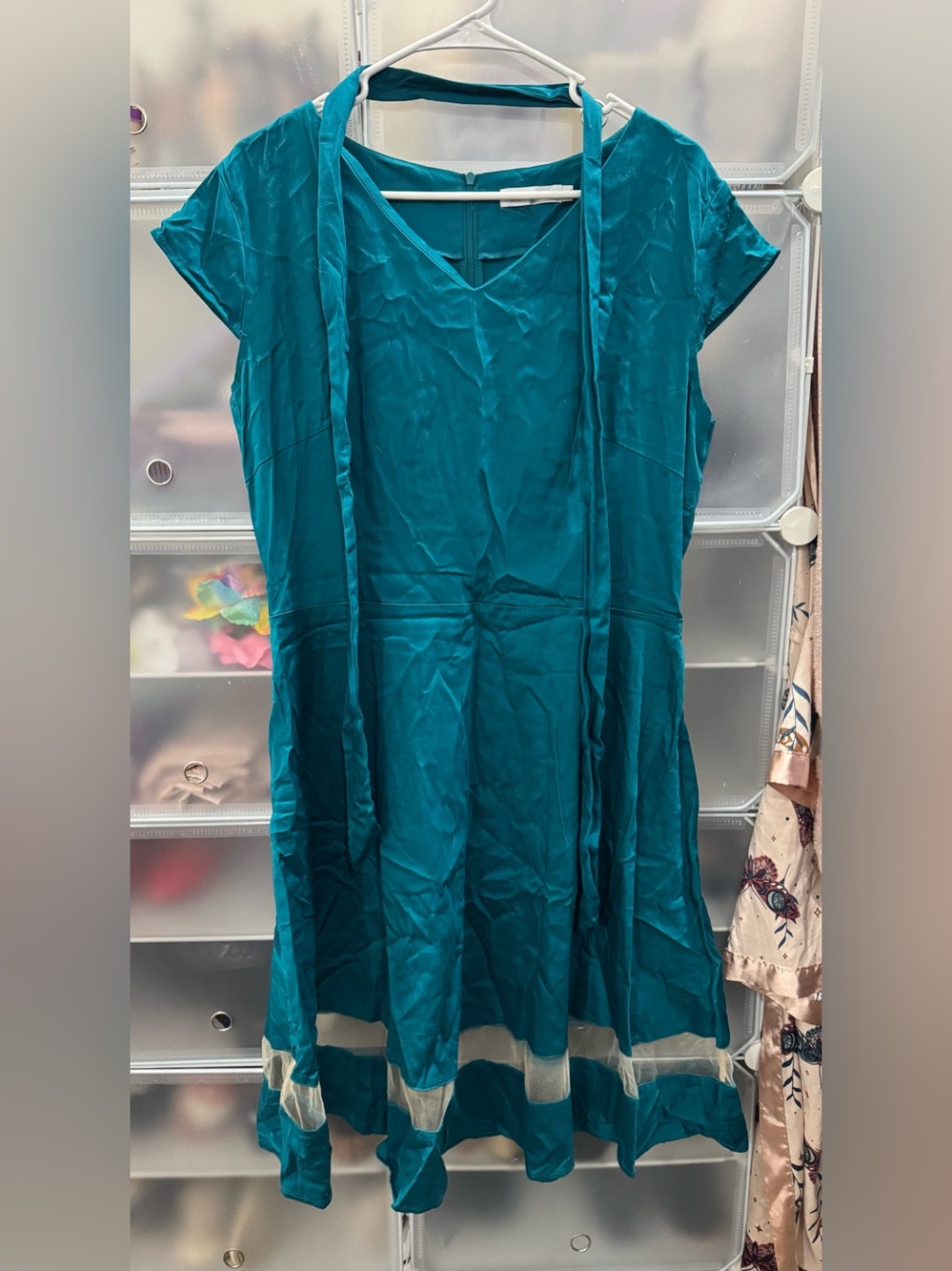 Teal 50s style Pinup A Line dress w mesh detail around skirt 2X